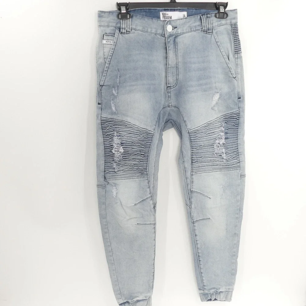 Nena & Pasadena Skinny Fit Distressed Light Wash Blue Jeans‎ Men's 34 34x30